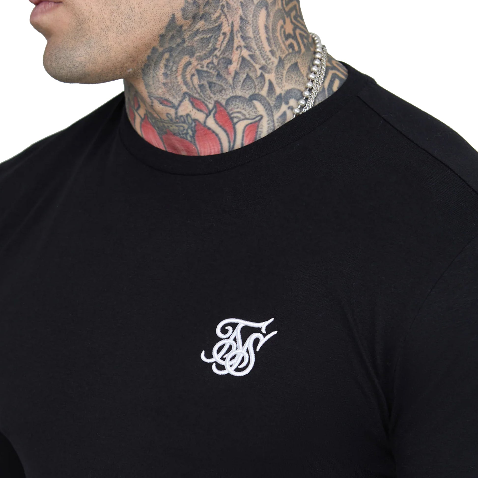Black - Pack Shot - SikSilk Mens Essential Crew Neck Slim Long-Sleeved T-Shirt