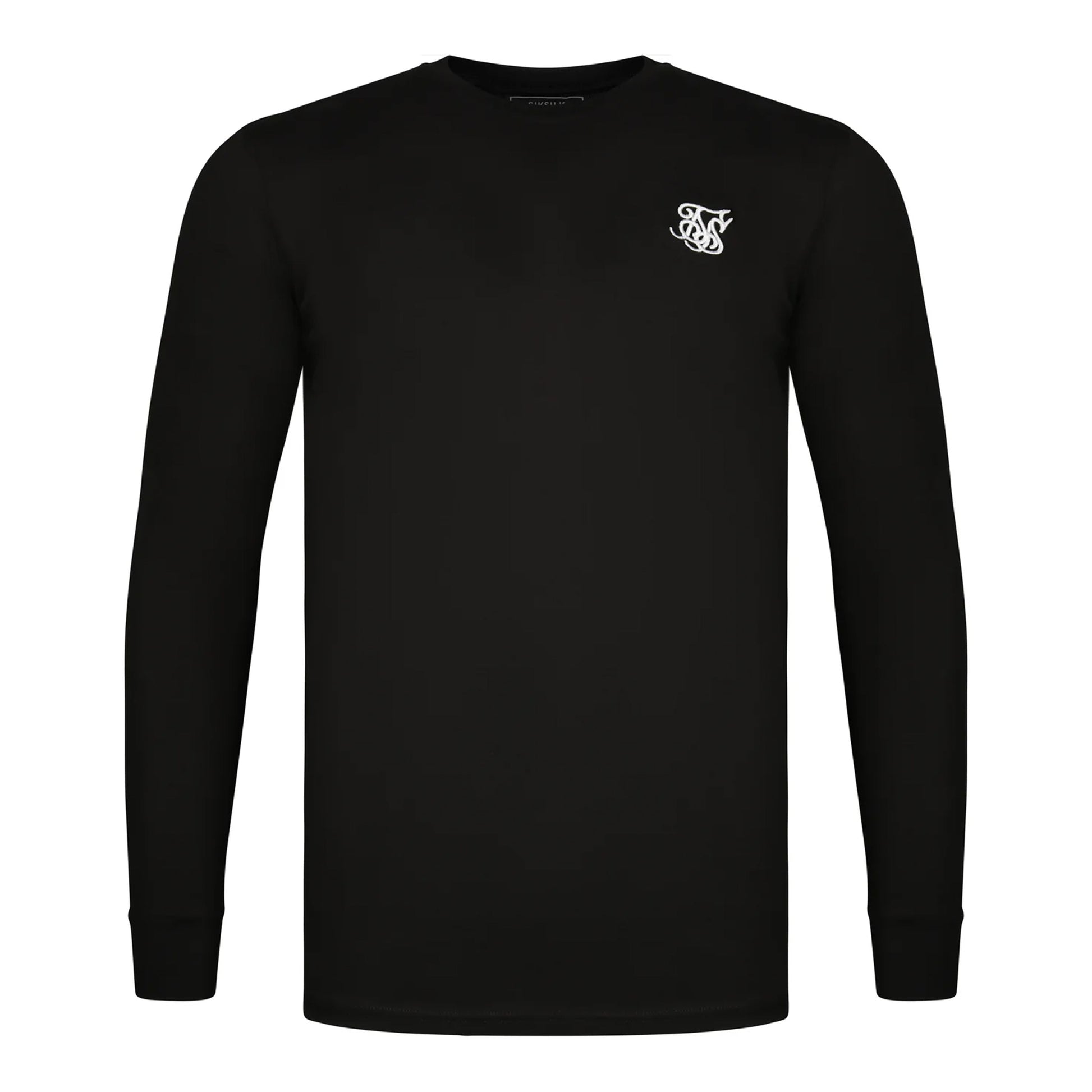 Black - Front - SikSilk Mens Essential Crew Neck Slim Long-Sleeved T-Shirt