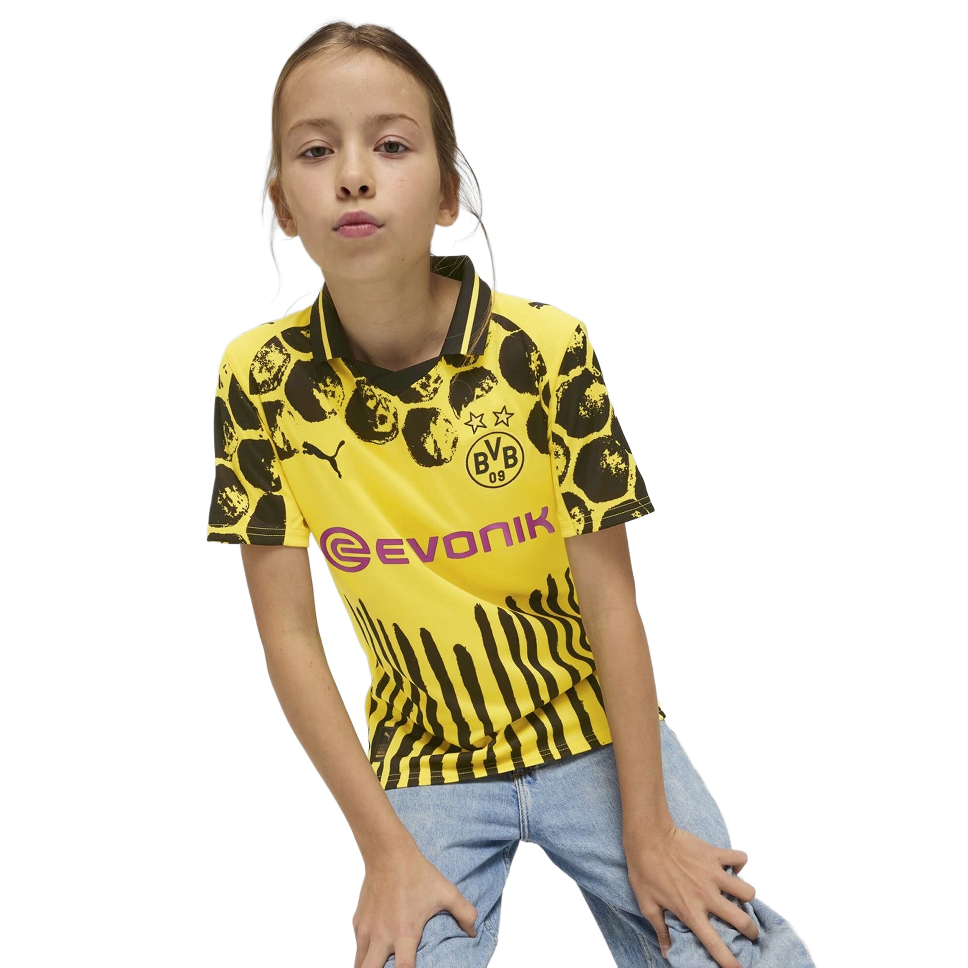 Yellow-Black - Side - Puma Childrens-Kids 2025-2026 Borussia Dortmund Home Shirt