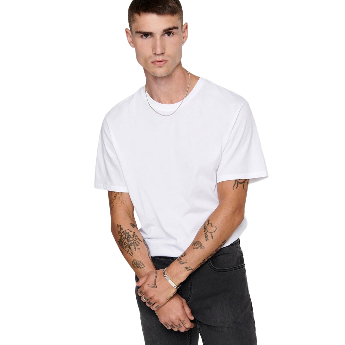 White - Lifestyle - Only and Sons Mens Crew Neck Oversized T-Shirt