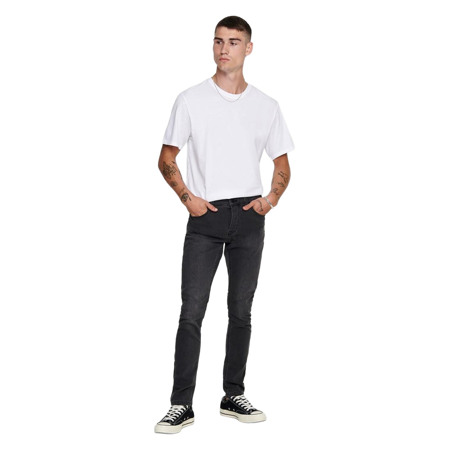 White - Close up - Only and Sons Mens Crew Neck Oversized T-Shirt