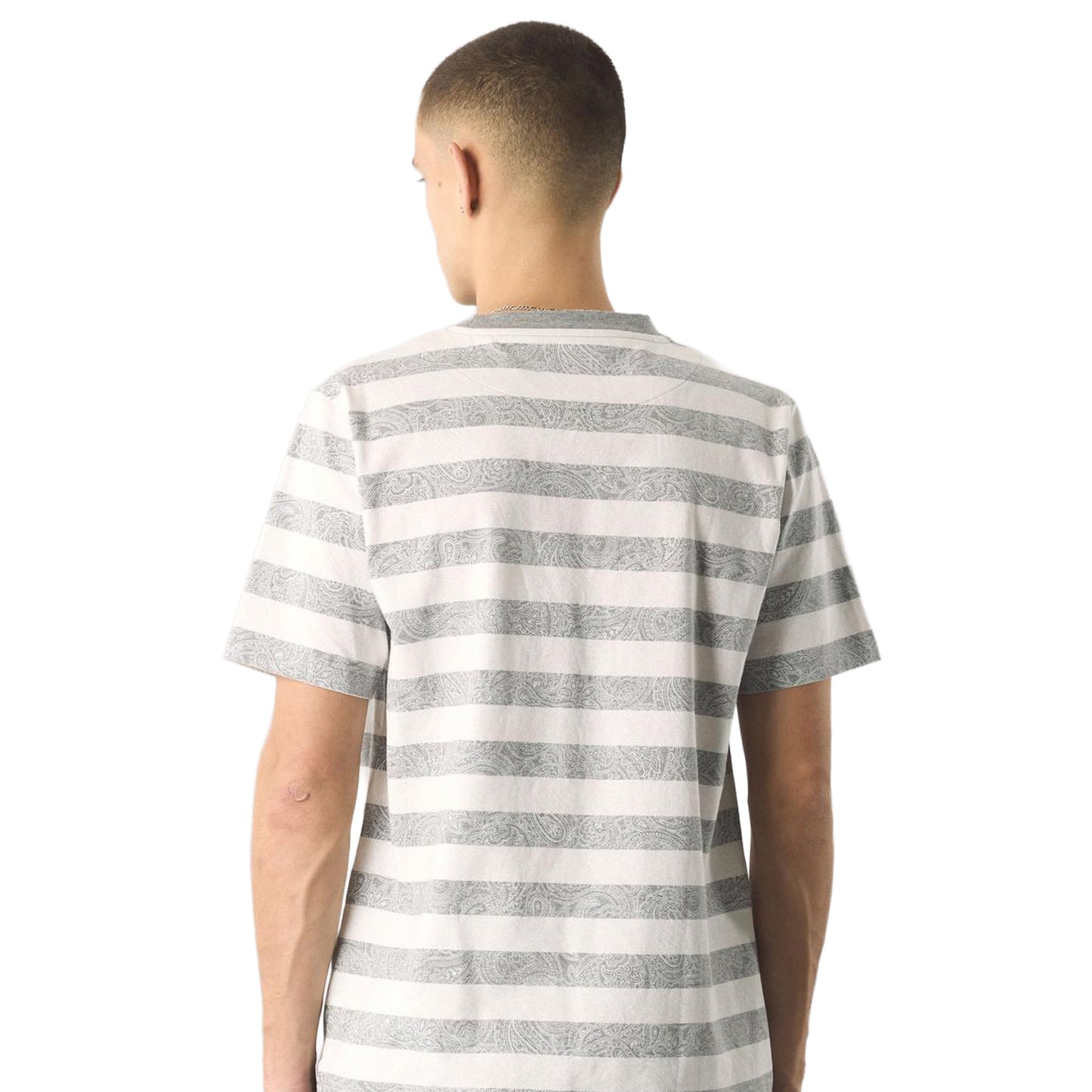 Grey - Back - Pretty Green Unisex Adult Stripe Paisley Crew Neck Regular T-Shirt