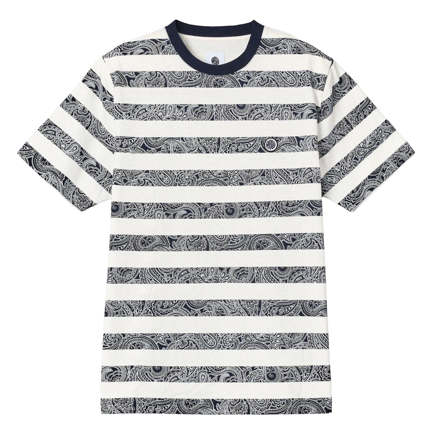 Navy - Front - Pretty Green Unisex Adult Stripe Paisley Crew Neck Regular T-Shirt
