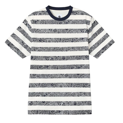 Navy - Front - Pretty Green Unisex Adult Stripe Paisley Crew Neck Regular T-Shirt