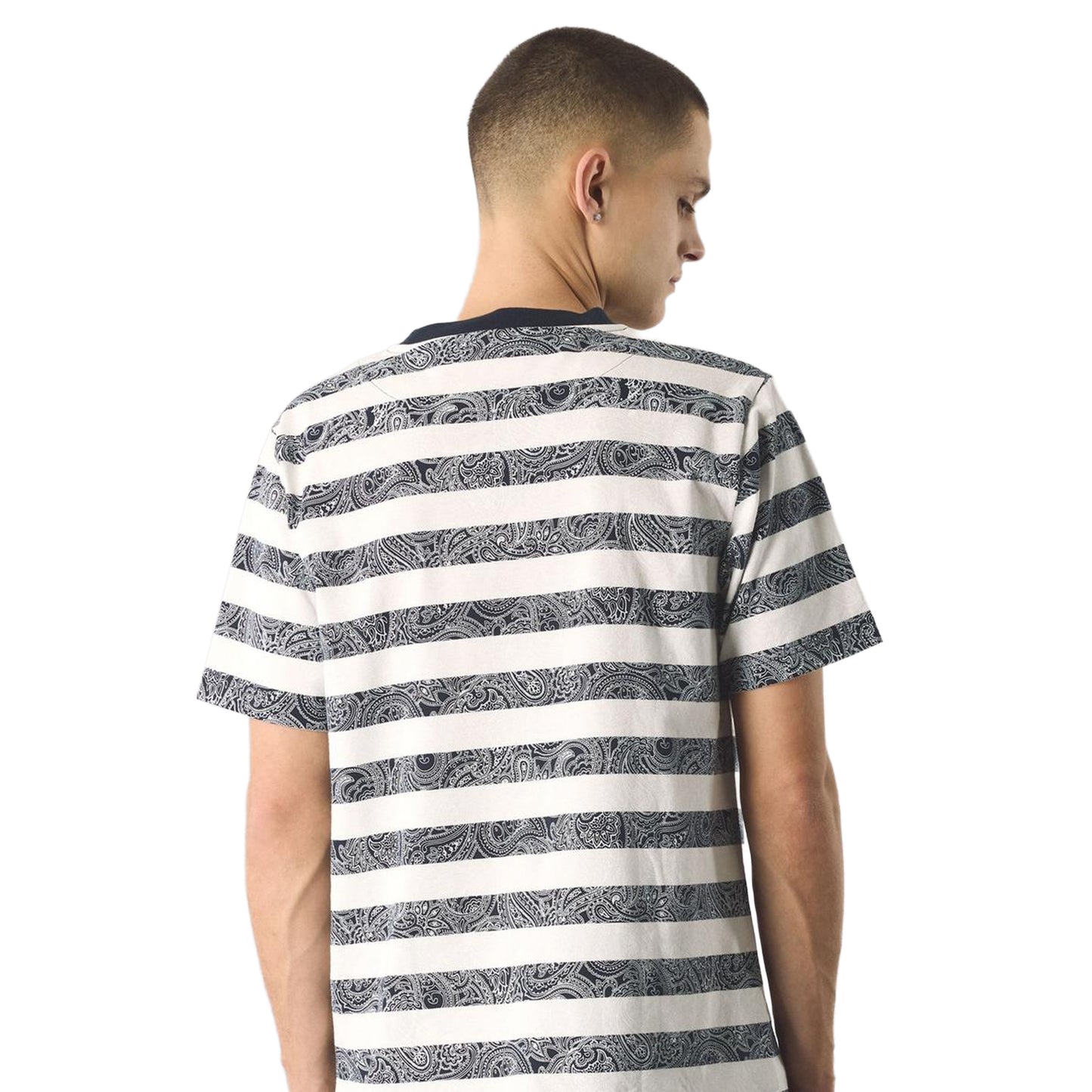 Navy - Back - Pretty Green Unisex Adult Stripe Paisley Crew Neck Regular T-Shirt