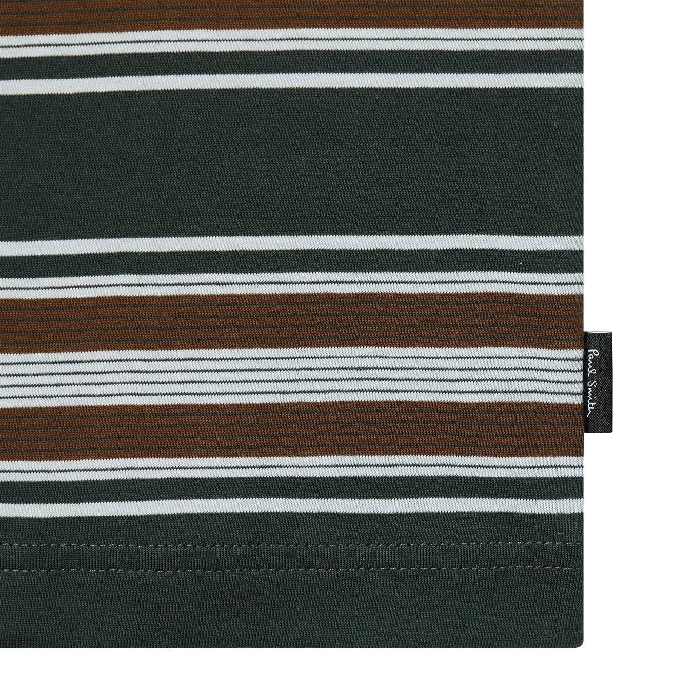 Green - Side - Paul Smith Mens Wide Stripe Crew Neck T-Shirt