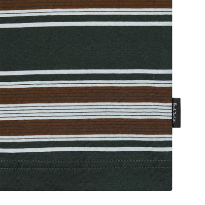 Green - Side - Paul Smith Mens Wide Stripe Crew Neck T-Shirt