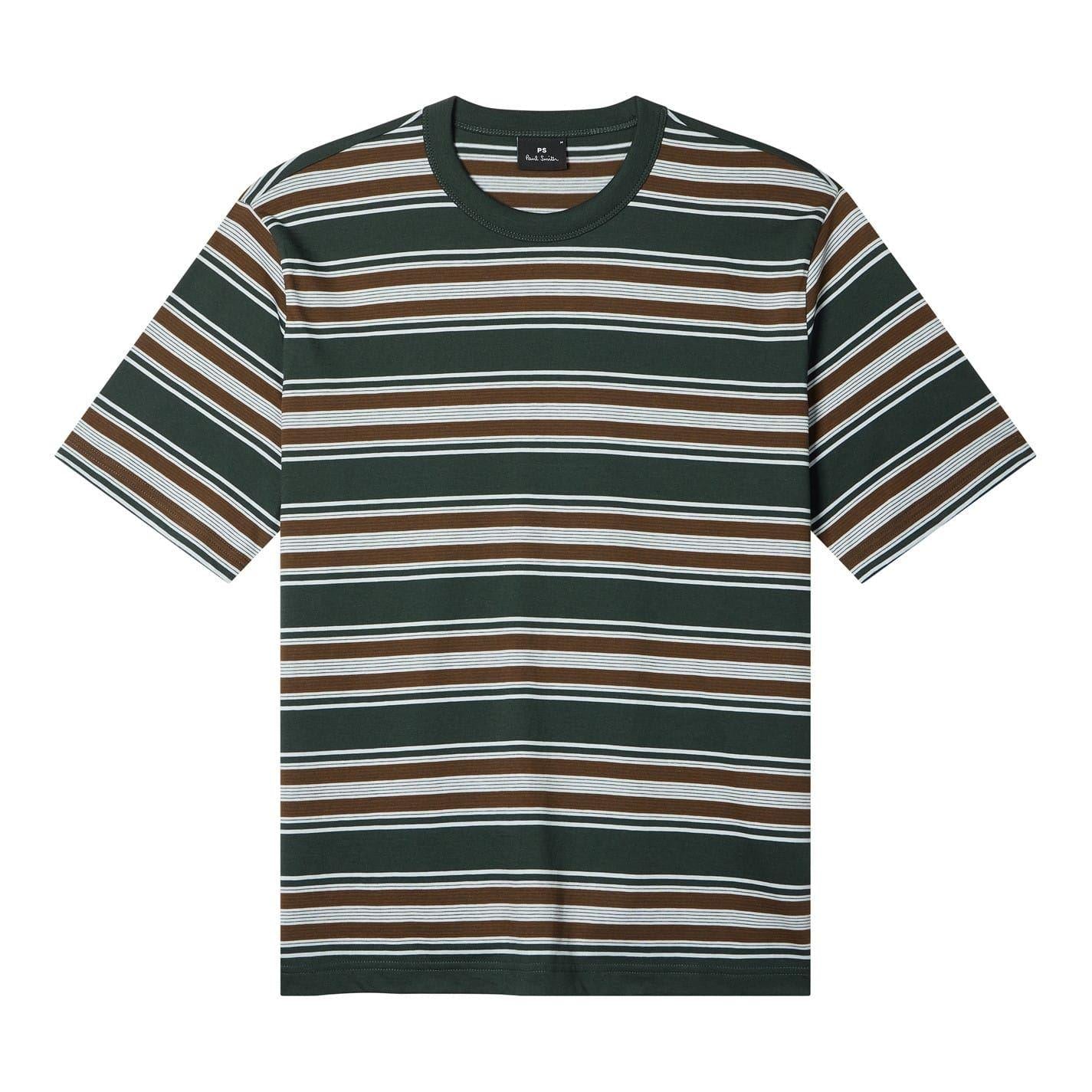 Green - Front - Paul Smith Mens Wide Stripe Crew Neck T-Shirt
