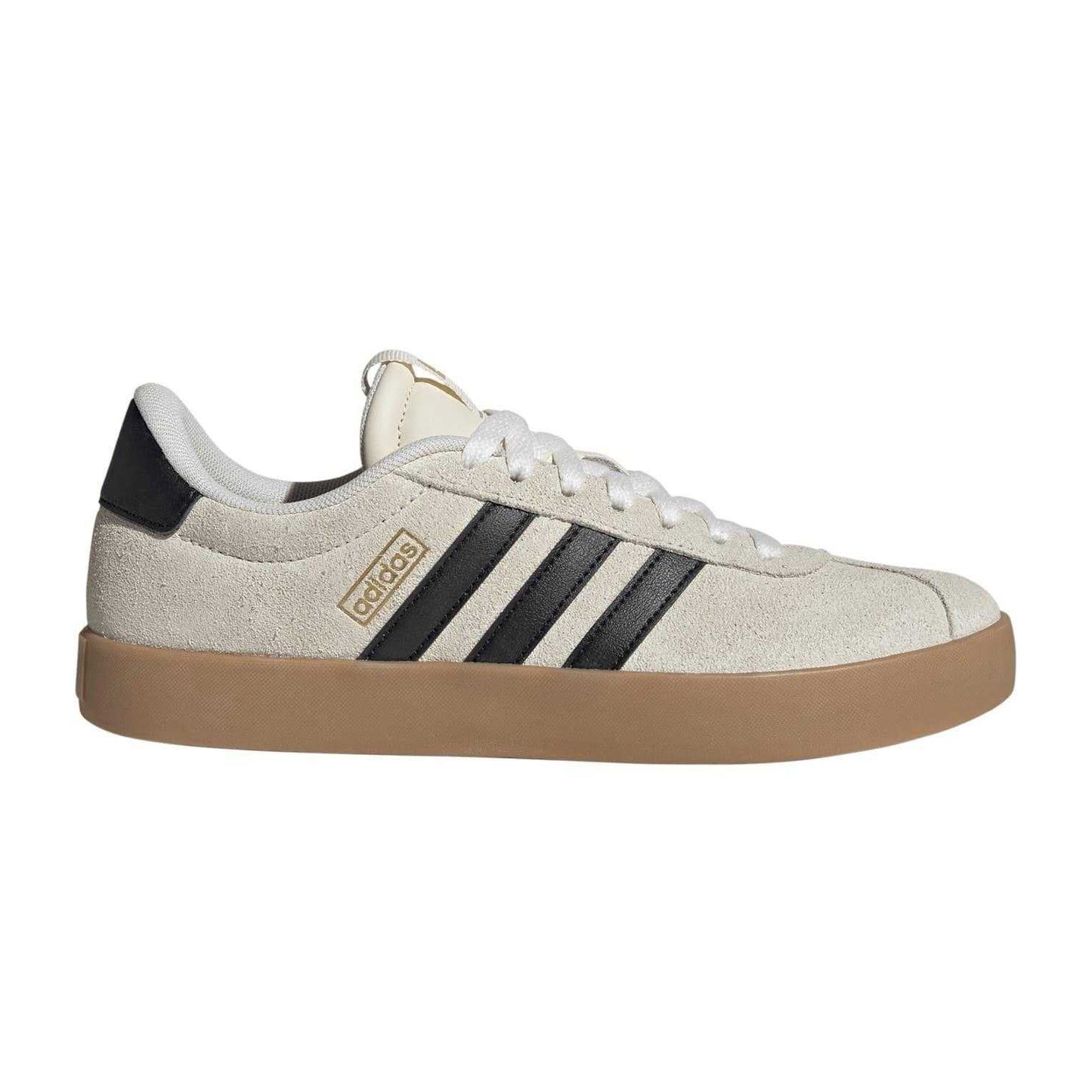 Cream-Black-Gold - Front - Adidas Womens-Ladies VL Court 3.0 Leather Flat Trainers
