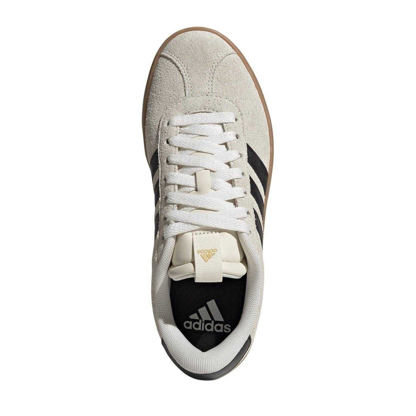 Cream-Black-Gold - Side - Adidas Womens-Ladies VL Court 3.0 Leather Flat Trainers