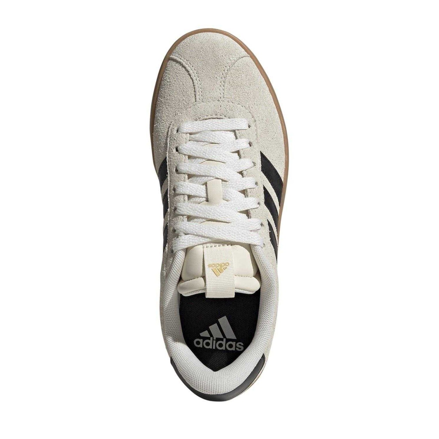 Cream-Black-Gold - Side - Adidas Womens-Ladies VL Court 3.0 Leather Flat Trainers