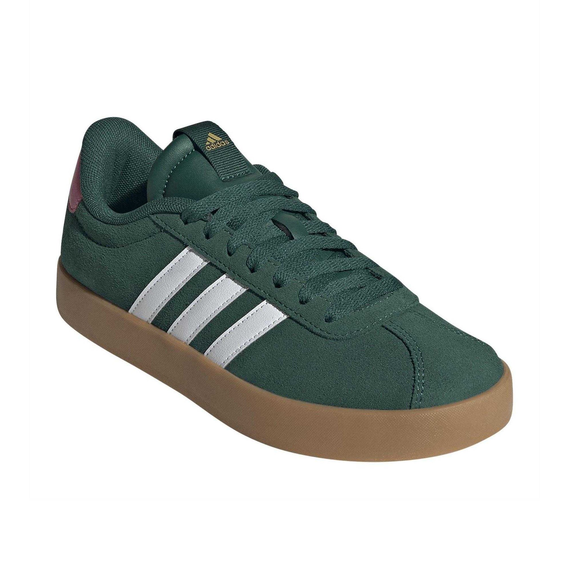 Green-Pink - Pack Shot - Adidas Womens-Ladies VL Court 3.0 Leather Flat Trainers