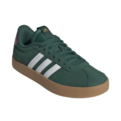 Green-Pink - Pack Shot - Adidas Womens-Ladies VL Court 3.0 Leather Flat Trainers