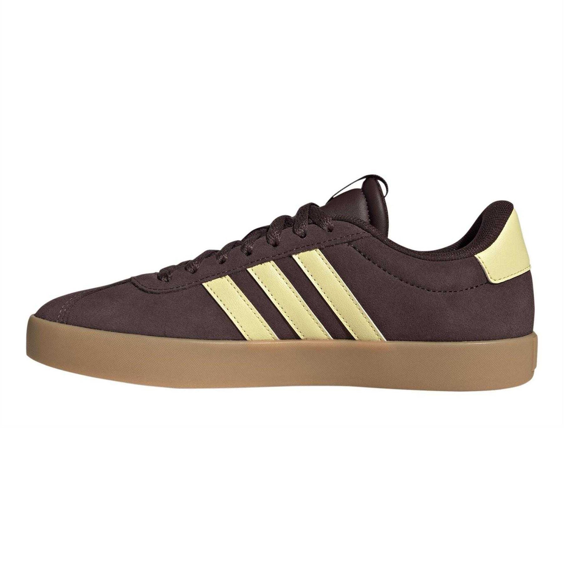 Maroon-Yellow - Side - Adidas Womens-Ladies VL Court 3.0 Leather Flat Trainers