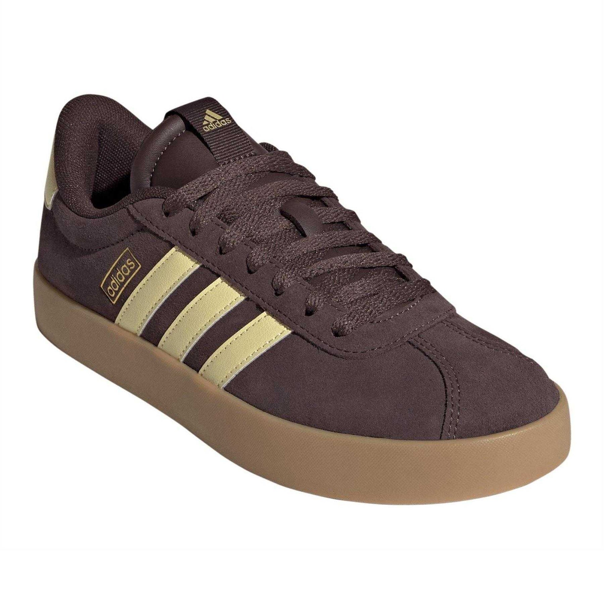Maroon-Yellow - Pack Shot - Adidas Womens-Ladies VL Court 3.0 Leather Flat Trainers