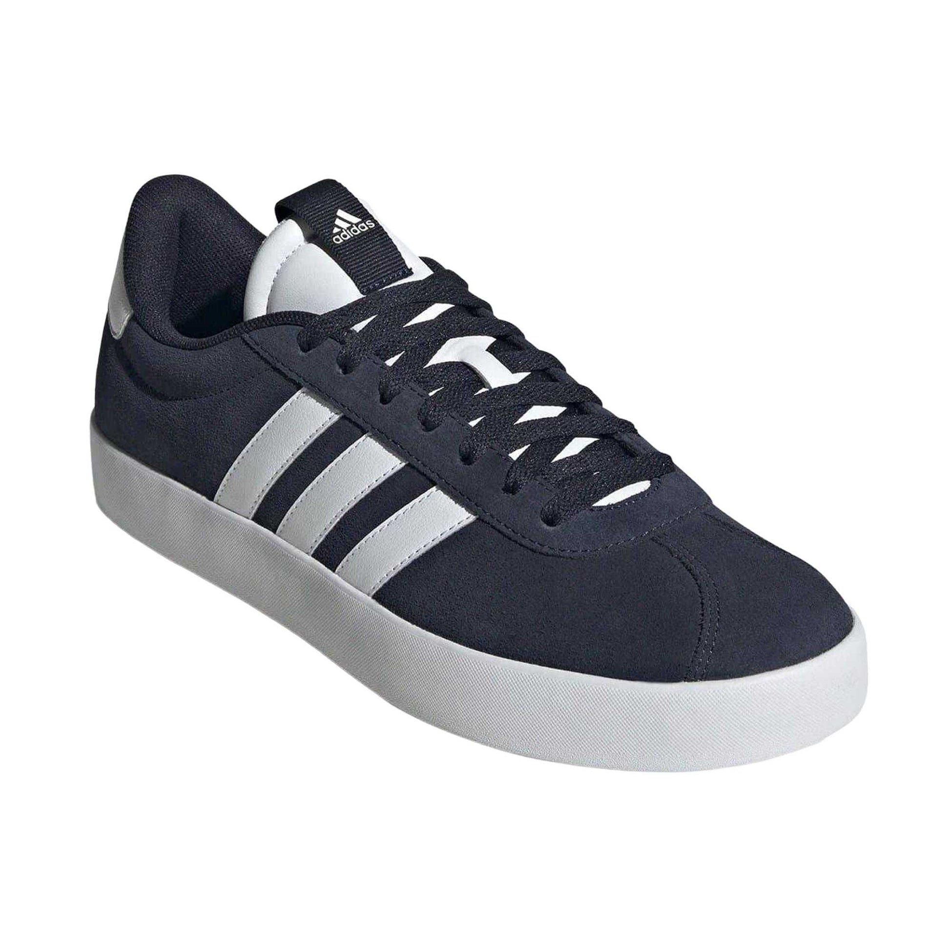Navy-White - Pack Shot - Adidas Womens-Ladies VL Court 3.0 Leather Flat Trainers