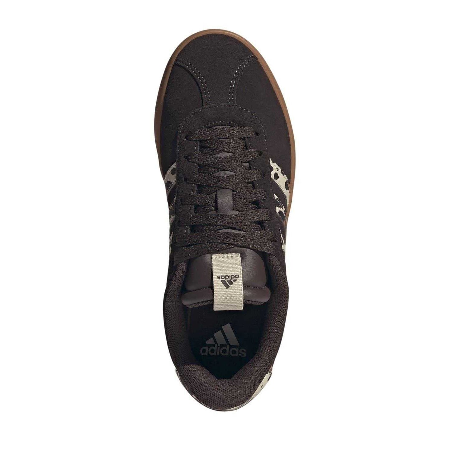 Brown-Leopard - Pack Shot - Adidas Womens-Ladies VL Court 3.0 Leather Flat Trainers