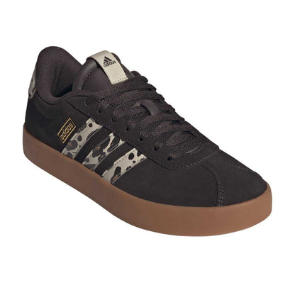 Brown-Leopard - Close up - Adidas Womens-Ladies VL Court 3.0 Leather Flat Trainers