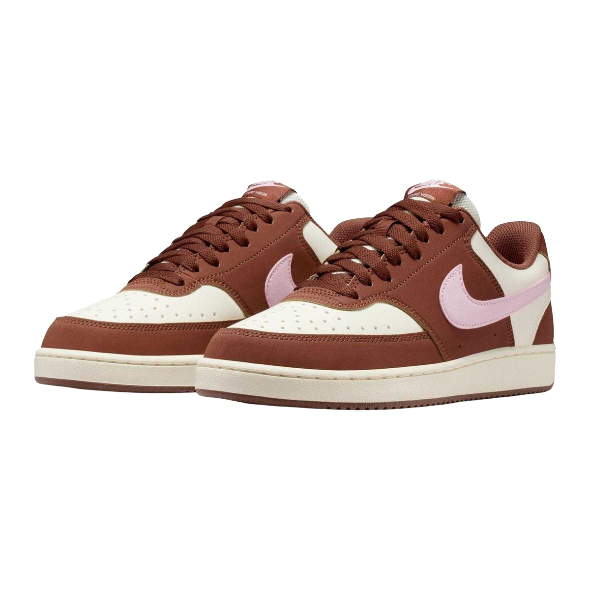 Brown-Pink - Pack Shot - Nike Womens-Ladies Vision Low Next Nature Trainers