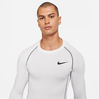 White - Side - Nike Mens Pro Core Long-Sleeved T-Shirt