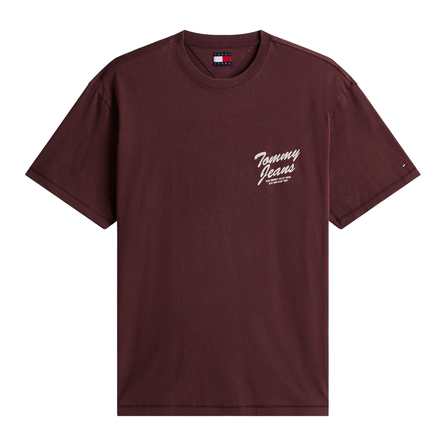 Brown - Front - Tommy Jeans Mens Lettering Ribbed Collar T-Shirt