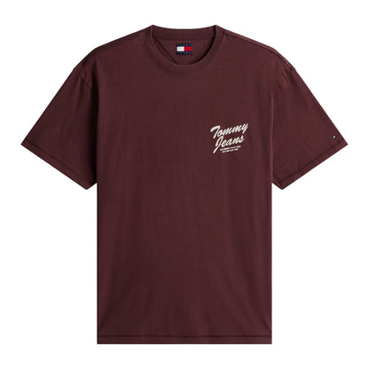 Brown - Front - Tommy Jeans Mens Lettering Ribbed Collar T-Shirt