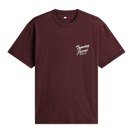 Brown - Front - Tommy Jeans Mens Lettering Ribbed Collar T-Shirt