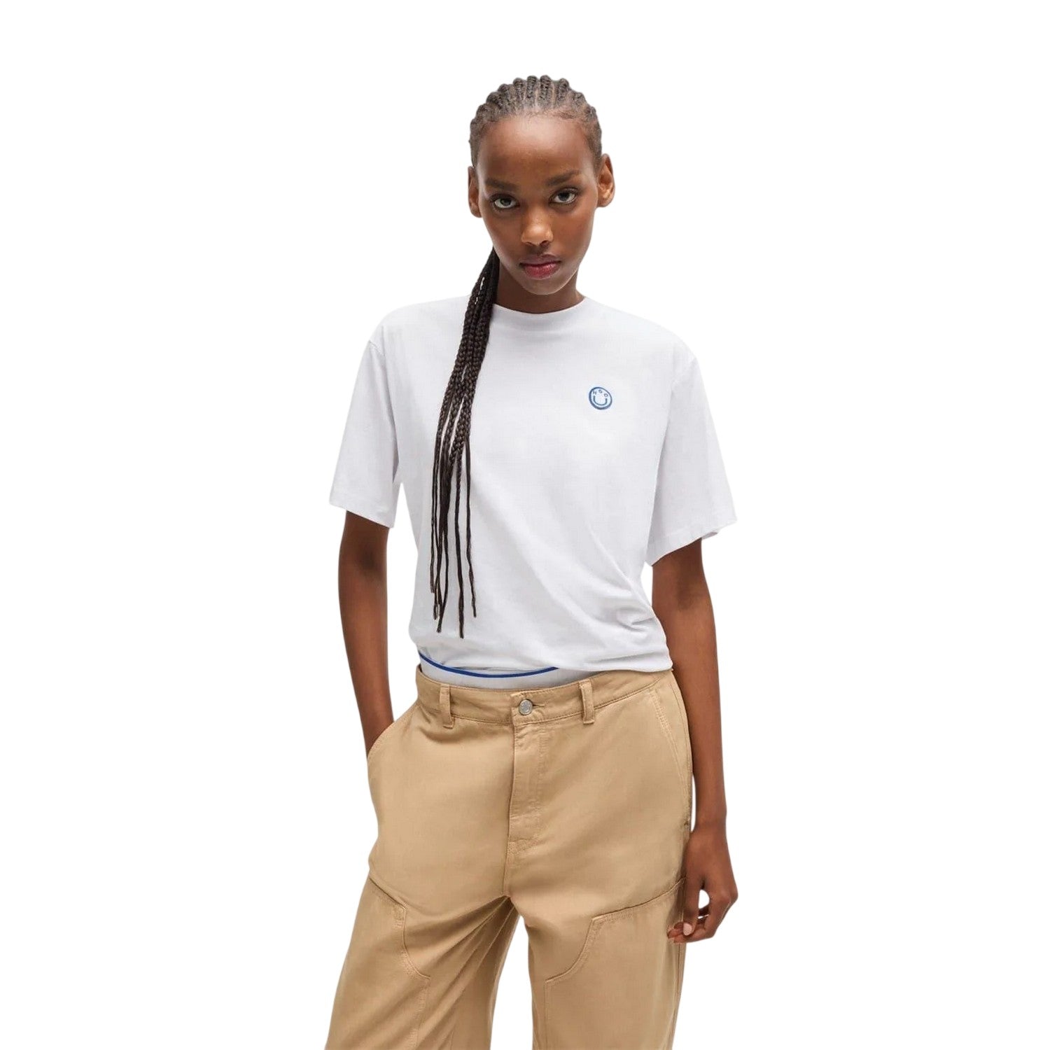 White - Lifestyle - Hugo Womens-Ladies Embroidered Logo T-Shirt