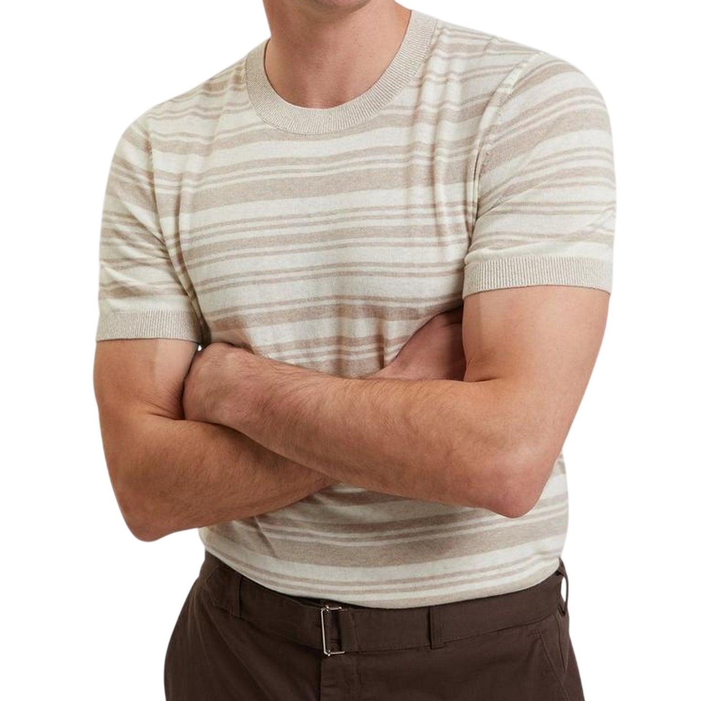 Ecru - Side - Ted Baker Mens Knitted Ribbed T-Shirt
