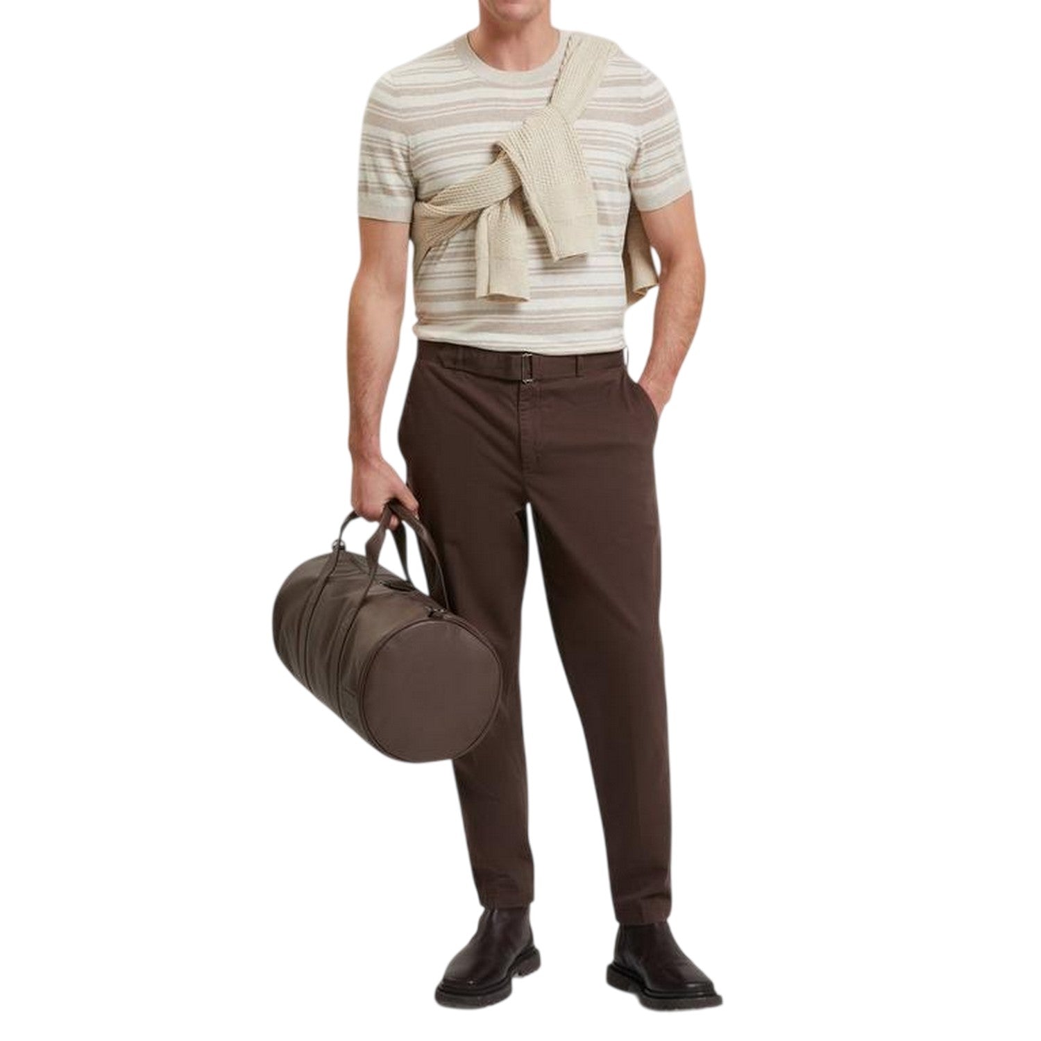 Ecru - Pack Shot - Ted Baker Mens Knitted Ribbed T-Shirt