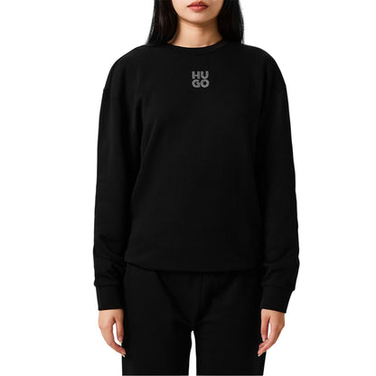 Black - Side - Hugo Womens-Ladies Rhinestone Logo Regular Sweatshirt