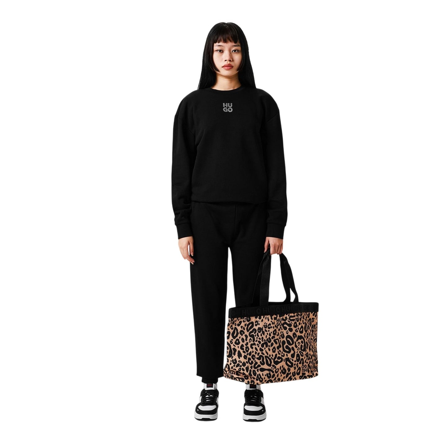 Black - Pack Shot - Hugo Womens-Ladies Rhinestone Logo Regular Sweatshirt