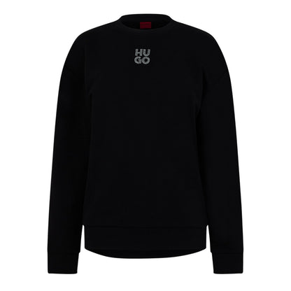 Black - Front - Hugo Womens-Ladies Rhinestone Logo Regular Sweatshirt