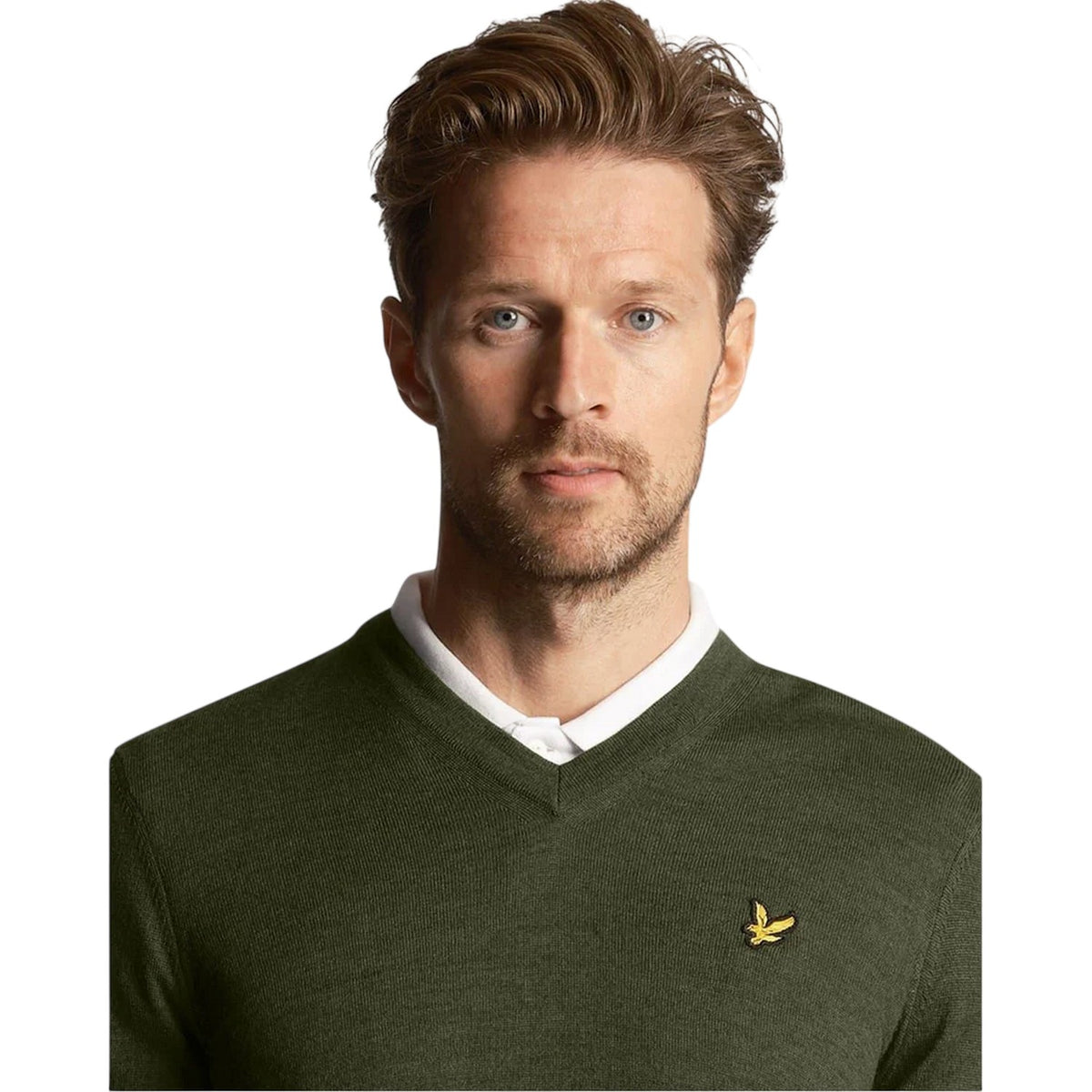 Cactus Green - Side - Lyle & Scott Mens V Neck Regular Golf Jumper