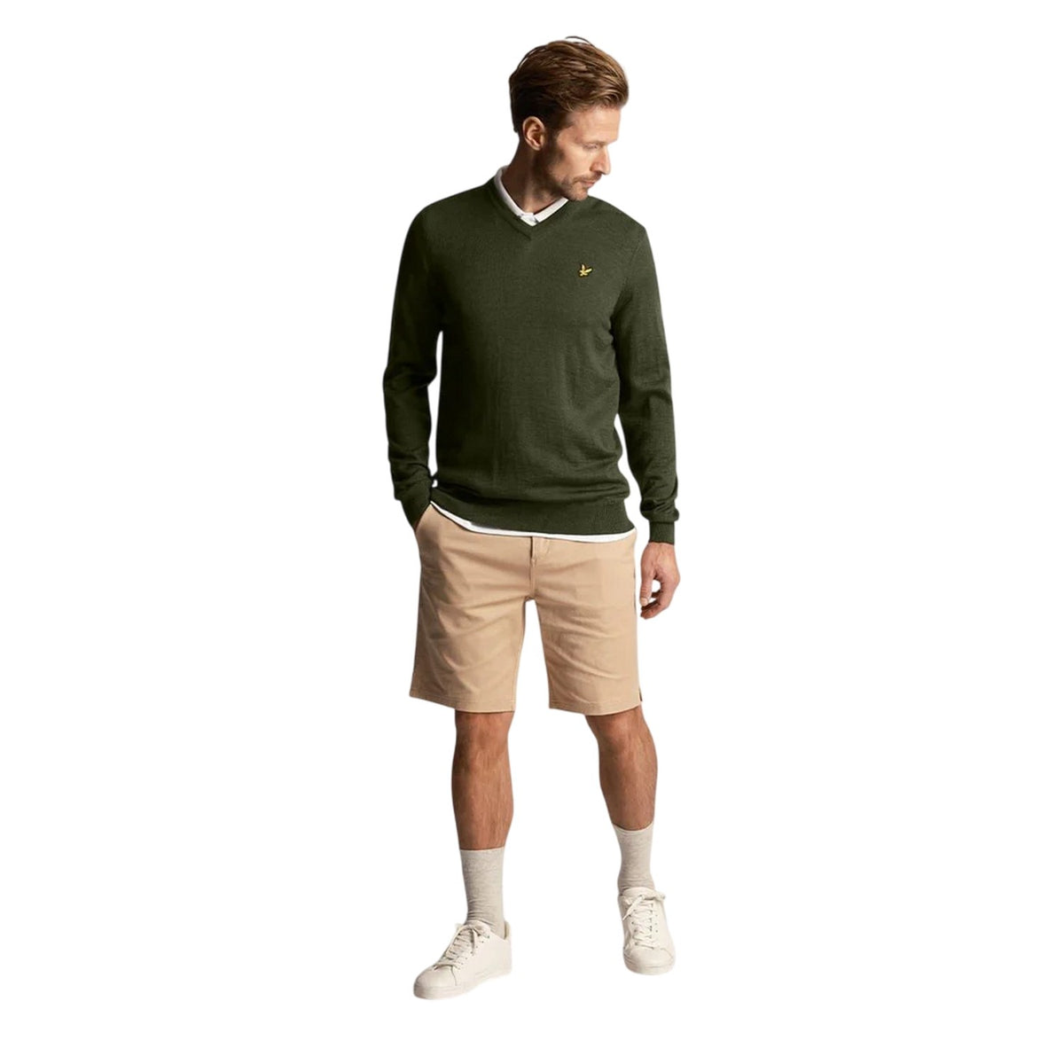 Cactus Green - Pack Shot - Lyle & Scott Mens V Neck Regular Golf Jumper