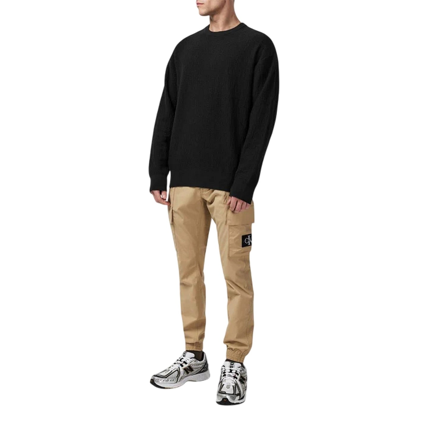 Black - Pack Shot - Calvin Klein Mens Jacquard Crew Neck Sweatshirt