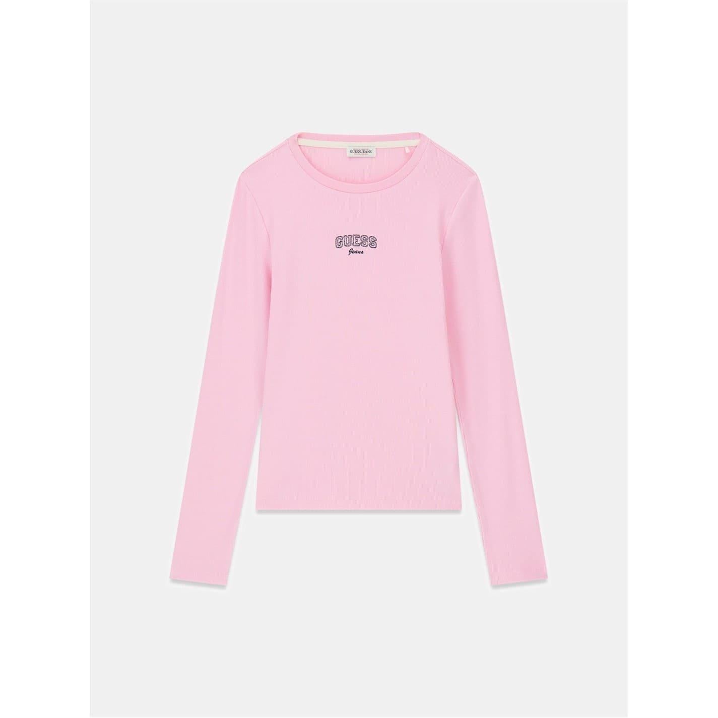 Soft Rose - Front - Guess Womens-Ladies Embroidered Slim Long-Sleeved T-Shirt