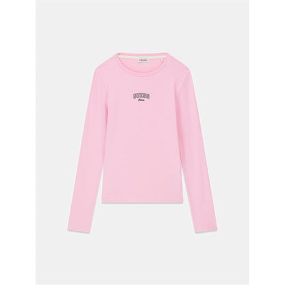 Soft Rose - Front - Guess Womens-Ladies Embroidered Slim Long-Sleeved T-Shirt