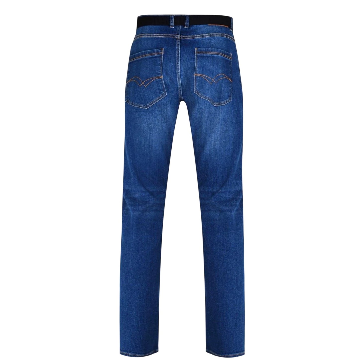Mid Wash - Back - Lee Cooper Mens Belted Straight Jeans