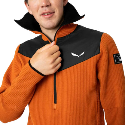 Brown-Black - Side - Salewa Mens Zip Neck Regular Long-Sleeved Jumper