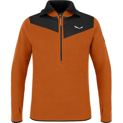 Brown-Black - Front - Salewa Mens Zip Neck Regular Long-Sleeved Jumper