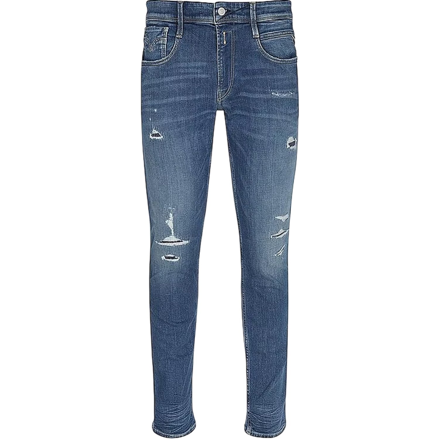 Blue - Front - Replay Mens Anbass Cotton Slim Jeans