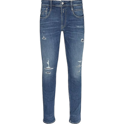 Blue - Front - Replay Mens Anbass Cotton Slim Jeans