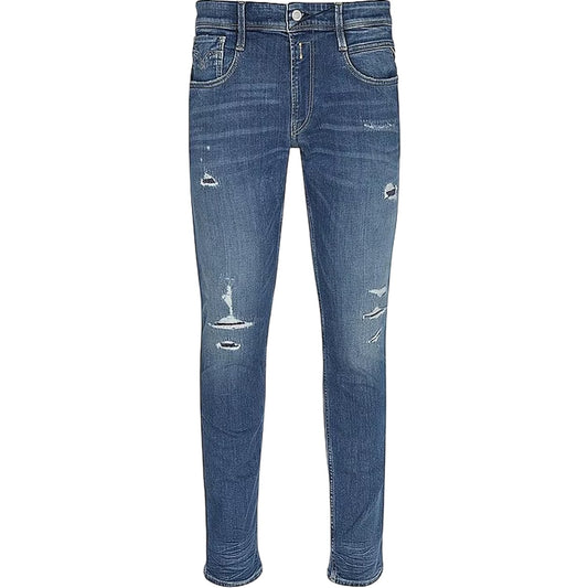 Blue - Front - Replay Mens Anbass Cotton Slim Jeans