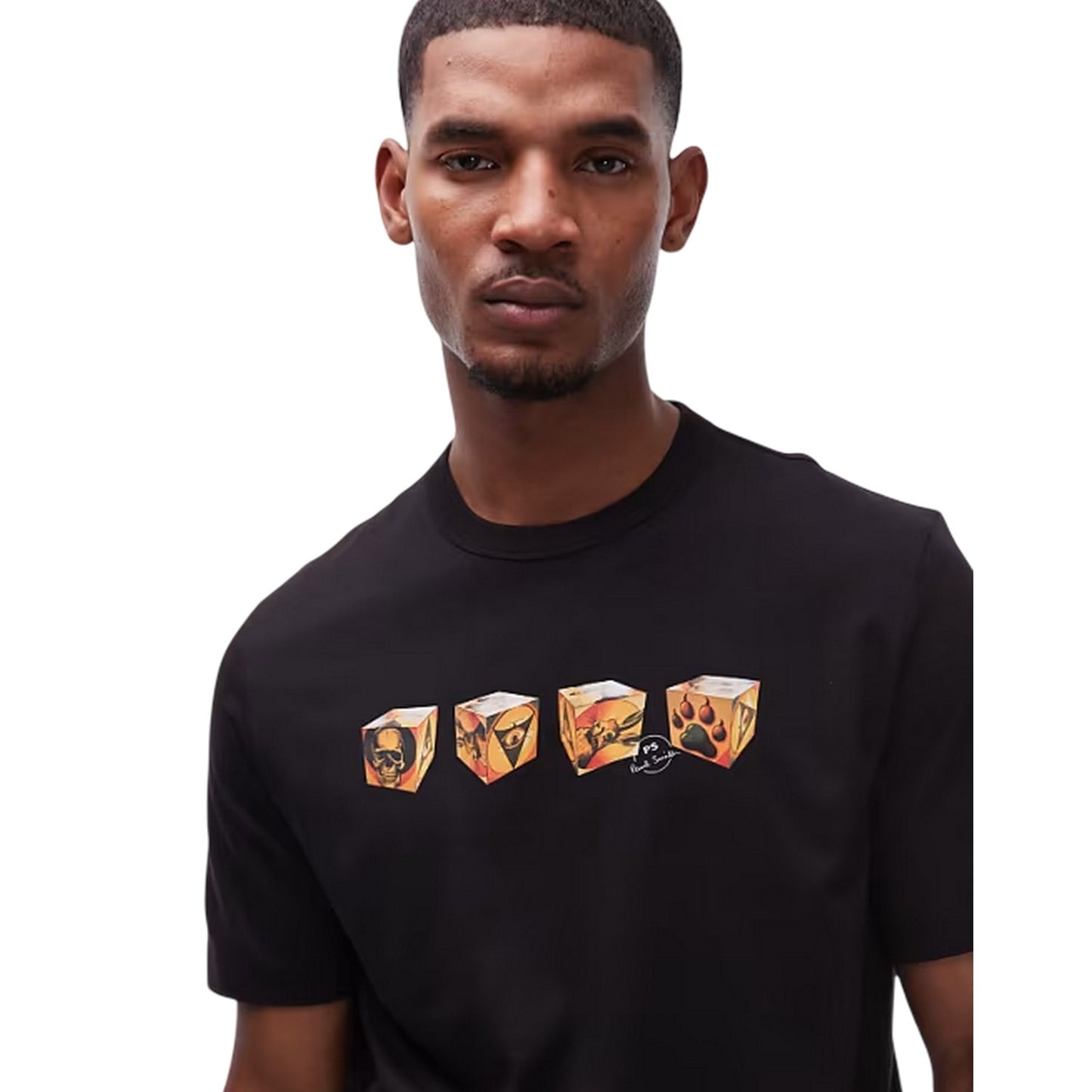 Black - Side - Paul Smith Mens Cube(s) Crew Neck T-Shirt