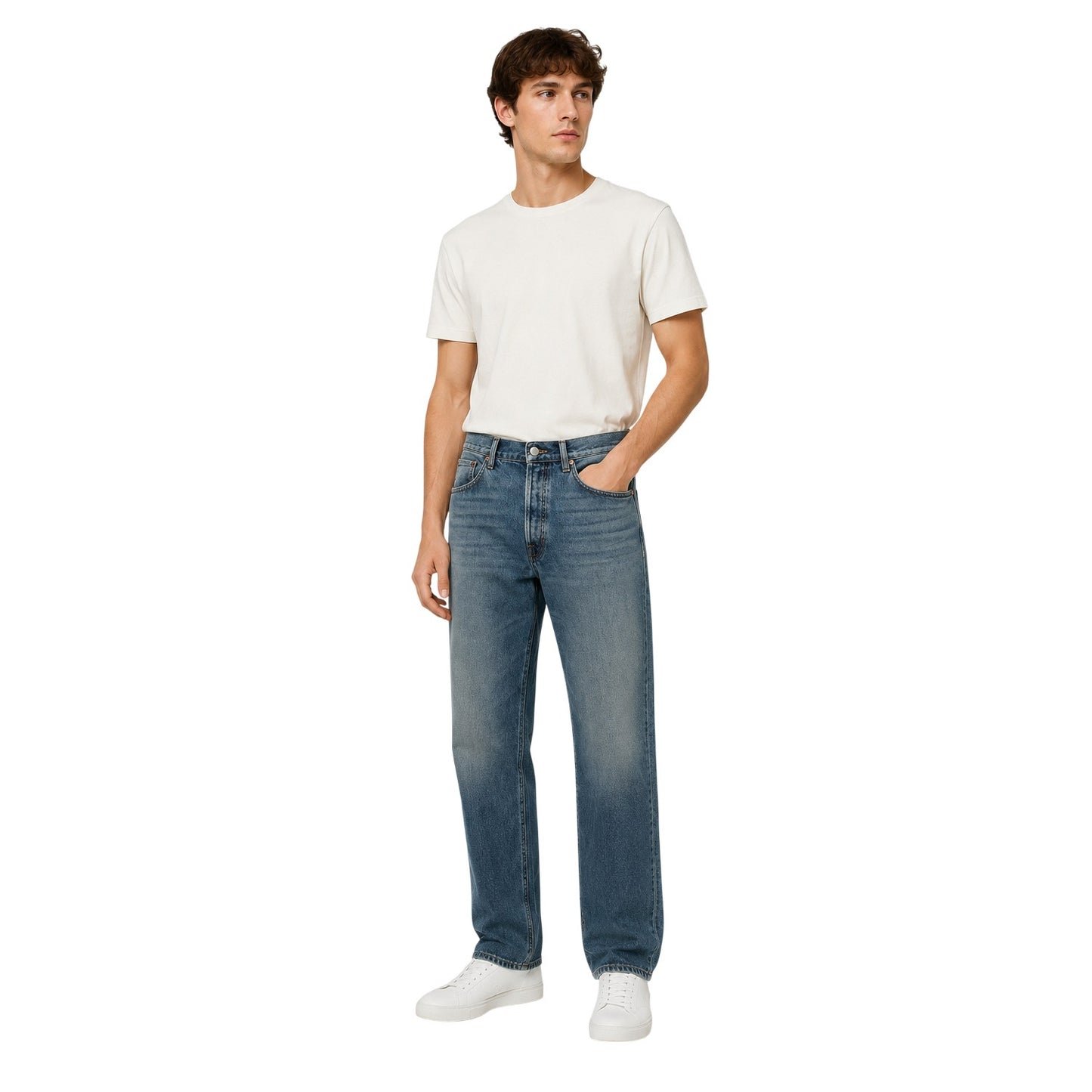 Blue - Side - Replay Mens Cotton Straight Jeans
