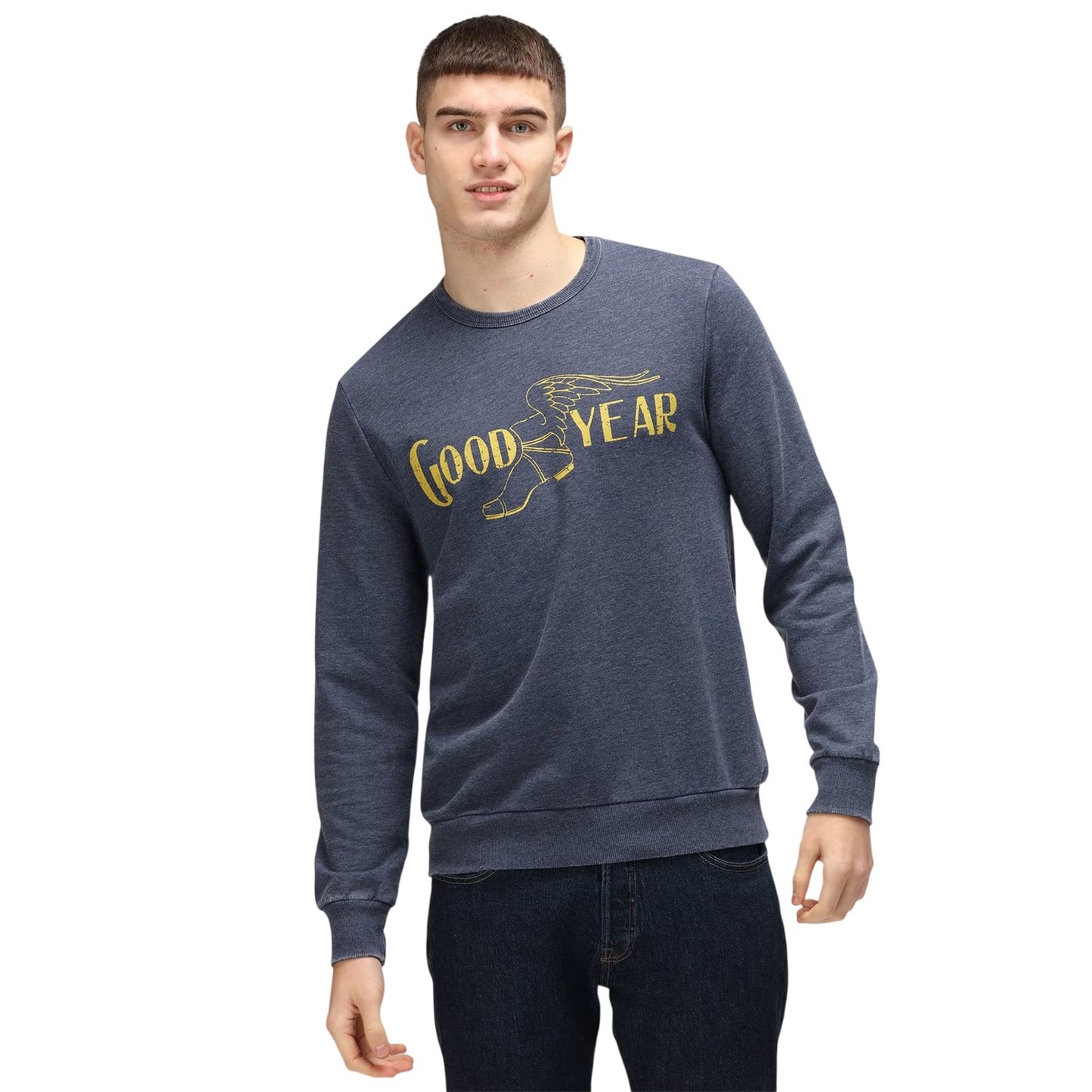 Blue - Side - Goodyear Mens Logo Crew Neck Regular Sweatshirt