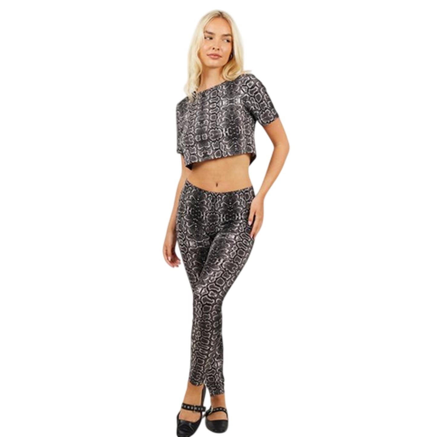 Black-White - Lifestyle - Brave Soul Womens-Ladies Snake Print Crop T-Shirt