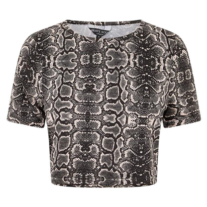 Black-White - Front - Brave Soul Womens-Ladies Snake Print Crop T-Shirt