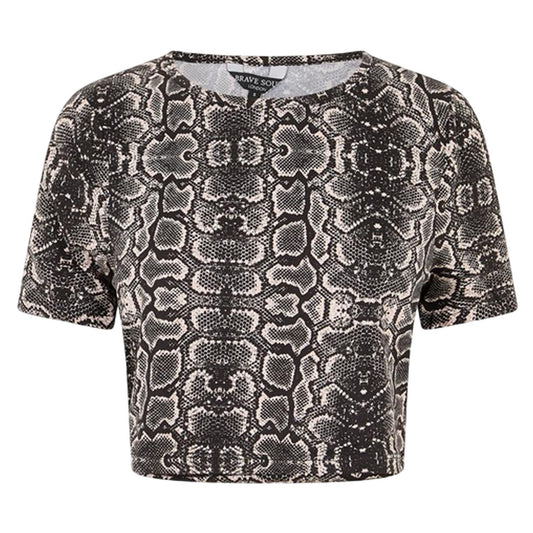Black-White - Front - Brave Soul Womens-Ladies Snake Print Crop T-Shirt